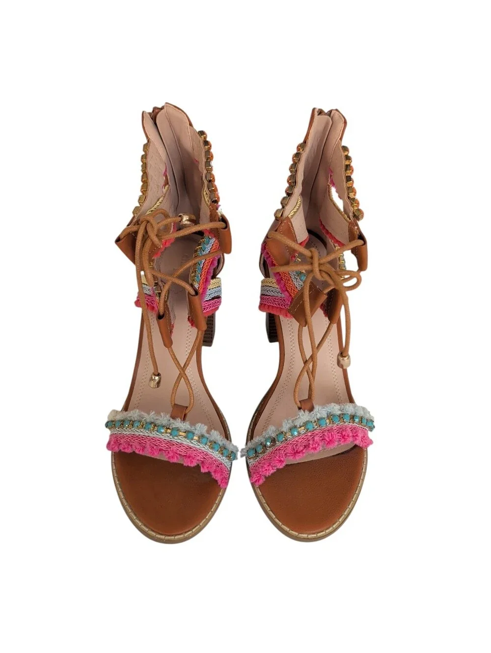 Charlotte Russe Edith-2 Lace-Up Gladiator Sandals 10 Pink Brown Multi